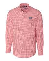 Minnesota Twins Cooperstown Cutter & Buck Easy Care Stretch Gingham Mens Big and Tall Long Sleeve Dress Shirt Cardinal Red Mannequin
