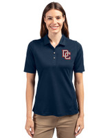 Washington Nationals Cooperstown Cutter & Buck Virtue Recycled Featherlight Pique Womens Polo Navy Blue Front
