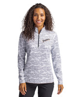 San Diego Padres Cooperstown Cutter & Buck Traverse Stretch Eco Camo Print Quarter Zip Womens Pullover Charcoal Front