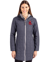 Boston Red Sox Cooperstown Cutter & Buck Rainier PrimaLoft®  Womens Eco Insulated Hooded Long Coat Anthracite Melange Front
