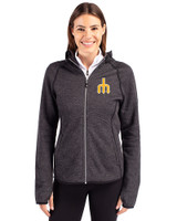 Seattle Mariners Cooperstown Cutter & Buck Mainsail Full Zip Hooded Womens Jacket Charcoal Heather Front