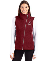 Alabama Crimson Tide Alumni Cutter & Buck Mainsail Sweater Knit Womens Asymmetrical Vest Cardinal Red Heather Front