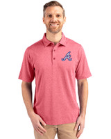 Atlanta Braves Cooperstown Cutter & Buck Forge Heathered Stretch Mens Polo Cardinal Red Heather Front
