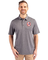 New York Yankees Cooperstown Cutter & Buck Forge Heathered Stretch Mens Polo Charcoal Heather Front