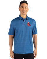 Boston Red Sox Cooperstown Cutter & Buck Pike Micro Floral Print Stretch Mens Polo Indigo Front