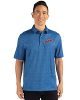 Detroit Tigers Cooperstown Cutter & Buck Pike Micro Floral Print Stretch Mens Polo Indigo Front