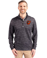 Baltimore Orioles Cooperstown Cutter & Buck Traverse Stretch Eco Camo Print Quarter Zip Mens Pullover Black Front