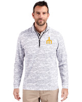 Seattle Mariners Cooperstown Cutter & Buck Traverse Stretch Eco Camo Print Quarter Zip Mens Pullover Charcoal Front