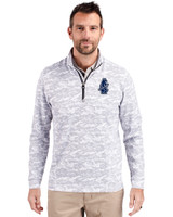 Chicago Cubs Cooperstown Cutter & Buck Traverse Stretch Eco Camo Print Quarter Zip Mens Pullover Charcoal Front