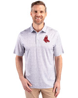 Boston Red Sox Cooperstown Cutter & Buck Pike Constellation Print Stretch Mens Polo Polished Medium Gray Front