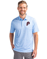 Philadelphia Phillies Cooperstown Cutter & Buck Pike Constellation Print Stretch Mens Polo Atlas Light Blue Front