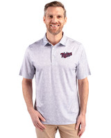 Minnesota Twins Cooperstown Cutter & Buck Pike Constellation Print Stretch Mens Polo Polished Medium Gray Front