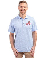 Atlanta Braves Cooperstown Cutter & Buck Virtue Eco Pique Botanical Print Recycled Mens Polo Atlas Light Blue Front