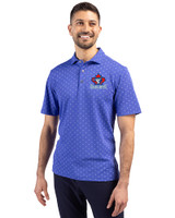 Toronto Blue Jays Cooperstown Cutter & Buck Virtue Eco Pique Tile Print Recycled Mens Polo Chelan Blue Front
