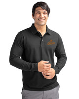 Houston Astros Cooperstown Cutter & Buck Advantage Eco Tri-Blend Pique Mens Long Sleeve Polo Black Front