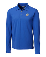 Milwaukee Brewers Cooperstown Cutter & Buck Advantage Eco Tri-Blend Pique Mens Long Sleeve Polo Chelan Blue Mannequin