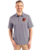 Baltimore Orioles Cooperstown Cutter & Buck Pike Magnolia Print Stretch Mens Polo Black/Polished Front
