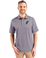 Miami Marlins Cooperstown Cutter & Buck Pike Magnolia Print Stretch Mens Polo Black/Polished Front