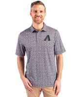 Arizona Diamondbacks Cooperstown Cutter & Buck Pike Magnolia Print Stretch Mens Polo Black/Polished Front