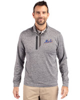 New York Mets Cooperstown Cutter & Buck Stealth Heathered Quarter Zip Mens Pullover Elemental Grey Front