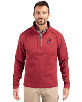 Cleveland Indians Cooperstown Cutter & Buck Mainsail Sweater-Knit Mens Half Zip Pullover Jacket Cardinal Red Heather Front