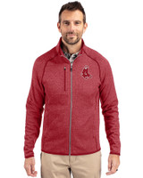 Boston Red Sox Cooperstown Cutter & Buck Mainsail Sweater-Knit Mens Full Zip Jacket Cardinal Red Heather Front