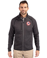 New York Yankees Cooperstown Cutter & Buck Mainsail Sweater-Knit Mens Full Zip Jacket Charcoal Heather Front