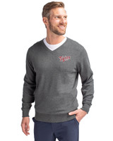 Minnesota Twins Cooperstown Cutter & Buck Lakemont Tri-Blend Mens V-Neck Pullover Sweater Charcoal Heather Front