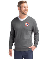 New York Yankees Cooperstown Cutter & Buck Lakemont Tri-Blend Mens V-Neck Pullover Sweater Charcoal Heather Front