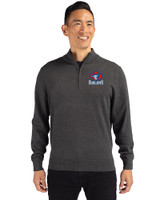 Toronto Blue Jays Cooperstown Cutter & Buck Lakemont Tri-Blend Mens Quarter Zip Pullover Sweater Charcoal Heather Front