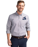Chicago White Sox Cooperstown Cutter & Buck Stretch Oxford Mens Long Sleeve Dress Shirt Charcoal Front