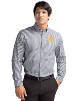 Seattle Mariners Cooperstown Cutter & Buck Easy Care Stretch Gingham Mens Long Sleeve Dress Shirt Charcoal Front