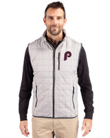 Philadelphia Phillies Cooperstown Cutter & Buck Rainier PrimaLoft® Mens Big and Tall Eco Insulated Full Zip Puffer Vest Polished Medium Gray Front