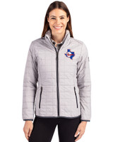 Texas Rangers Cooperstown Cutter & Buck Rainier PrimaLoft®  Womens Eco Insulated Full Zip Puffer Jacket Polished Medium Gray Front