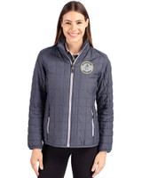 Milwaukee Brewers Cooperstown Cutter & Buck Rainier PrimaLoft®  Womens Eco Insulated Full Zip Puffer Jacket Anthracite Melange Front