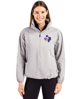 Texas Rangers Cooperstown Cutter & Buck Charter Eco Recycled Womens Anorak Jacket Polished Medium Gray Front