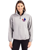 Montreal Expos Cooperstown Cutter & Buck Charter Eco Recycled Womens Anorak Jacket Polished Medium Gray Front