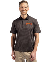 Pittsburgh Pirates Cooperstown Cutter & Buck Virtue Eco Pique Micro Stripe Recycled Mens Big & Tall Polo Black/Elemental Grey Front