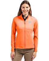 Clemson Tigers Alumni Cutter & Buck Adapt Recycled Soft Knit Stretch Womens Heathered Full Zip Jacket College Orange Heather Front