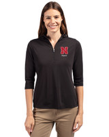 Nebraska Cornhuskers Alumni Cutter & Buck Virtue Eco Pique Recycled Half Zip Pullover Womens Hoodie Black Front