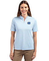 North Carolina Tar Heels Cutter & Buck Virtue Eco Pique Stripe Recycled Womens Top Atlas Light Blue Front