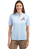 Atlanta Braves Cooperstown Cutter & Buck Virtue Eco Pique Stripe Recycled Womens Top Atlas Light Blue Front