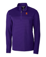 Clemson Tigers Alumni Cutter & Buck Traverse Stretch Eco Stripe Quarter Zip Mens Pullover College Purple Mannequin