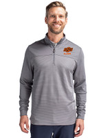 Oklahoma State Cowboys Alumni Cutter & Buck Traverse Stretch Eco Stripe Quarter Zip Mens Pullover EG_PRO_HG 