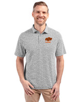 Oklahoma State Cowboys Alumni Cutter & Buck Virtue Eco Pique Botanical Print Recycled Mens Polo Black Front