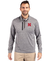 Nebraska Cornhuskers Alumni Cutter & Buck Stealth Heathered Quarter Zip Mens Pullover Elemental Grey Front