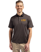 LSU Tigers Alumni Cutter & Buck Virtue Eco Pique Micro Stripe Recycled Mens Polo Black/Elemental Grey Front