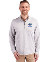 Florida Gators Alumni Cutter & Buck Virtue Eco Pique Micro Stripe Recycled Mens Quarter Zip Polished/White Front