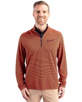 Detroit Tigers Cooperstown Cutter & Buck Virtue Eco Pique Micro Stripe Recycled Mens Quarter Zip College Orange/Navy Blue Front