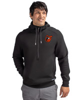 Baltimore Orioles Cooperstown Cutter & Buck Roam Epic Versatility Half Zip Recycled Mens Hooded Pullover Black Front